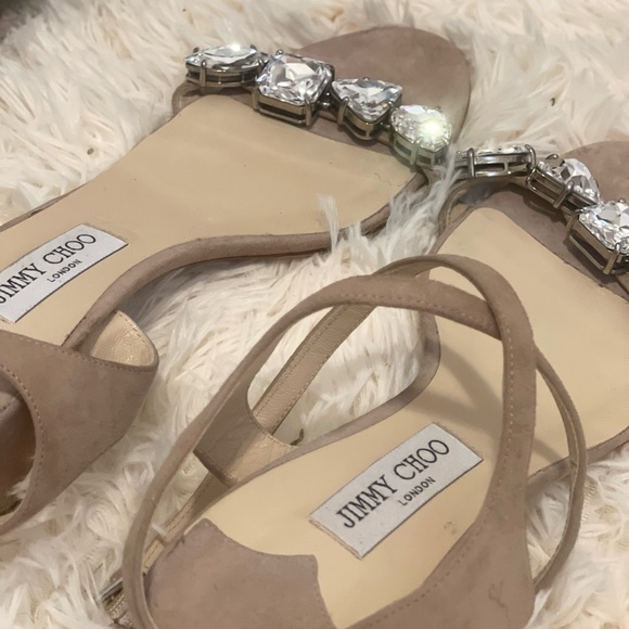 JIMMY CHOO Large Cut Crystals Mule Sandals Size38/US8 Dusty Pink Beige MARINE - Picture 9 of 9